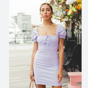 ASTR THE LABEL Bea Bodycon Lavender Puff Sleeve Mini Dress - Large